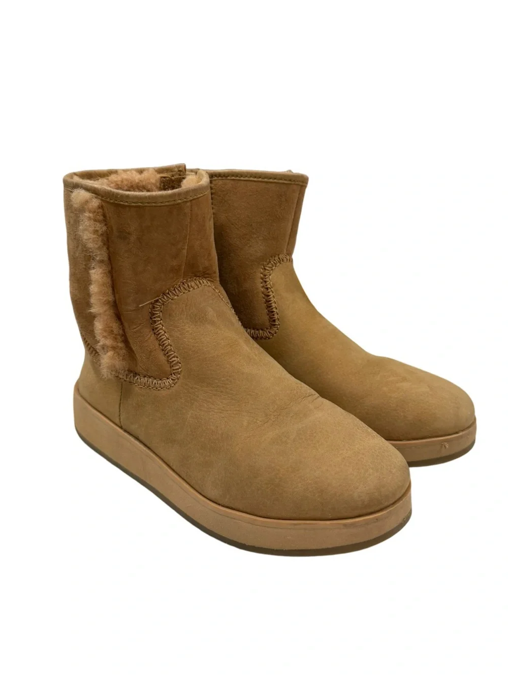 OLUKAI Pa'ina Hulu Waterproof Leather Shearling Winter Boots Tan Women's Size 6